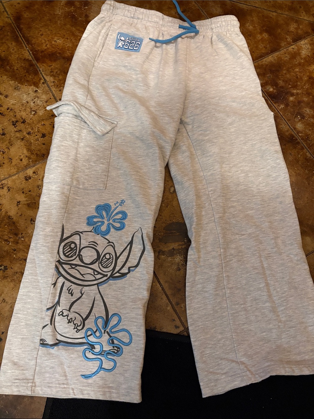 Women Light Gray Stitch Graphic Pajama Pants with Blue Accents